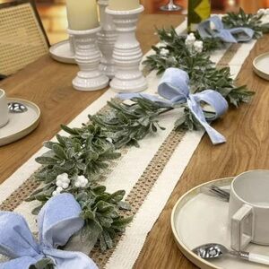 6 Foot Elegant Garland Featuring Bows Greenery & White Berries, HOLIDAY WEDDING